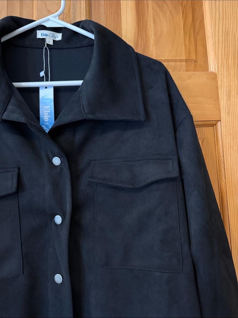 NWT Elsie & Zoey Black Utility Faux-Suede Shirt Jacket